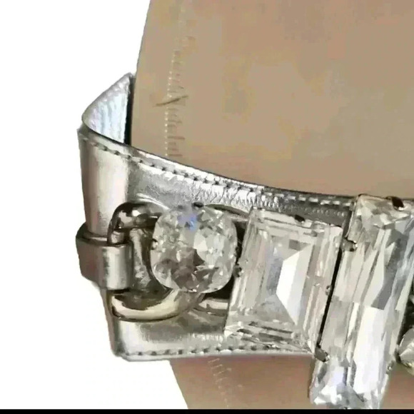 Miu Miu Womens Silver Crystal Strap Flat Designer Embellished Evening Sandal 40 - Picture 13 of 16